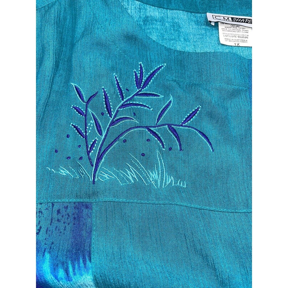 CM Shapes Shirt Tunic Plus size 1x Teal & Purple Rayon NWT Embroidery - Picture 6 of 10